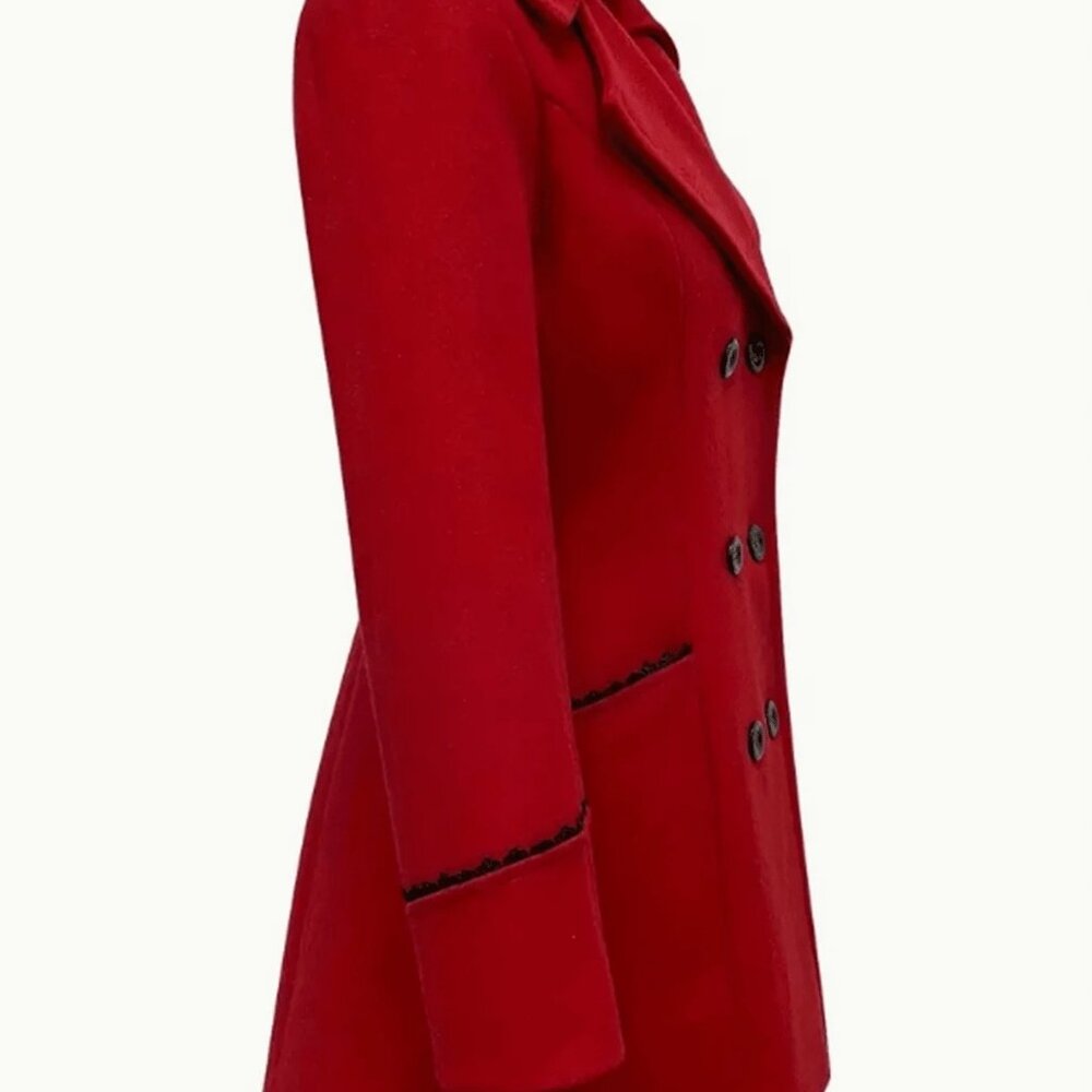 Red Elegant Women's Double-Breasted Lapel Coat - Picture 6 of 6